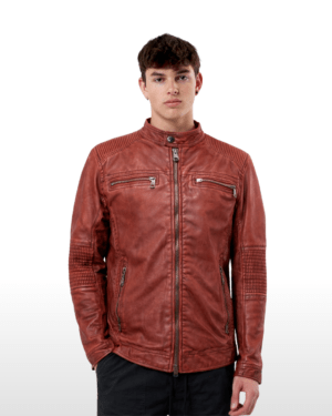 Lamasini: Red vegan leather jacket
